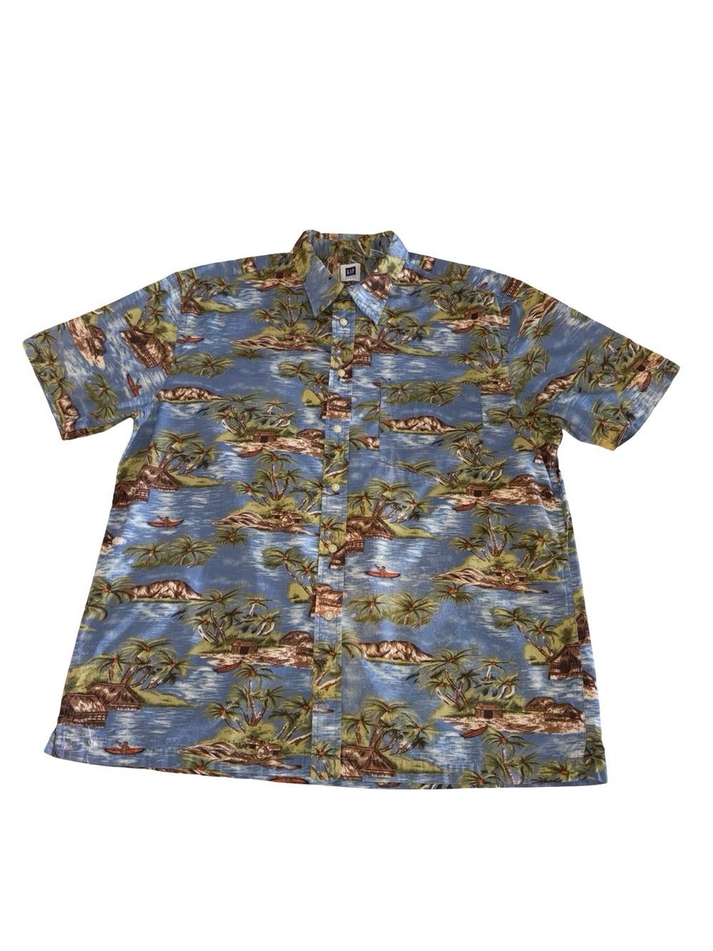 GAP Hawaiian Tropical Island Print Button-Up Shirt L Resortwear